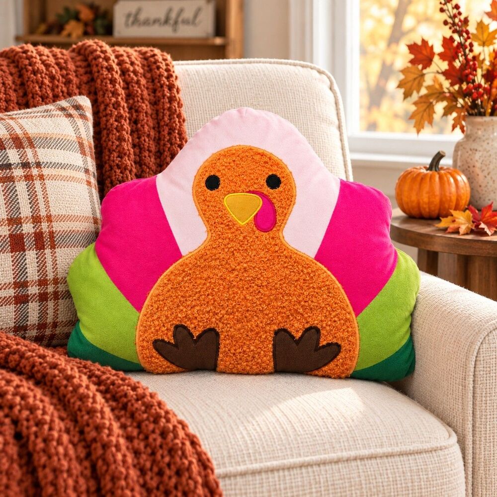 Thanksgiving Turkey Plush Decorative Pillow 11" Colorful Fall Decor NWOT Target